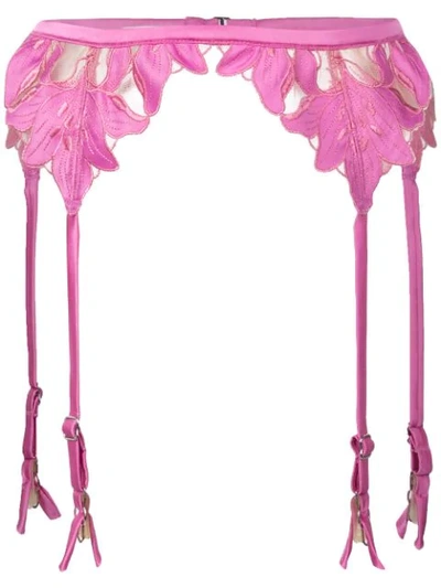 Fleur Du Mal Lily Embroidered Garter Belt In Pink