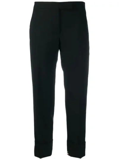 Thom Browne Rwb-stripe Cuffed Trousers In Black