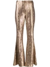 In The Mood For Love Snakeskin Sprint Flared Trousers In Gold
