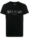 Balmain Metallic Finish Logo T-shirt In Black/silver