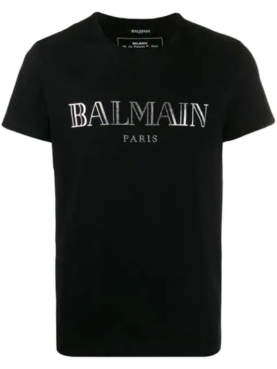 Balmain Metallic Finish Logo T-shirt In Black/silver