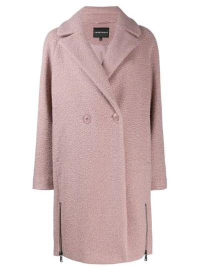 Ea7 Double-breasted Coat In Pink