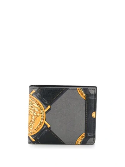 Versace Medusa Bondage Print Wallet In Black