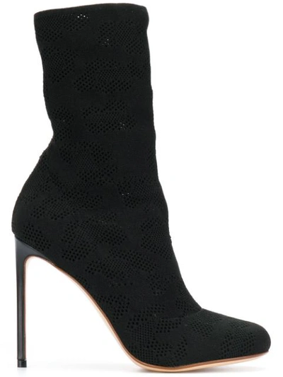 Francesco Russo Eyelet-knit Sock Ankle Boots In Black