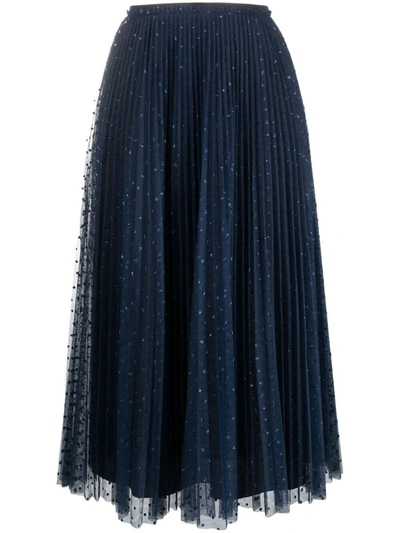 Red Valentino Redvalentino Tulle Pleated Midi Skirt In Blue