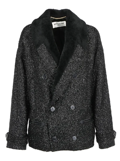 Saint Laurent Coat In Noir Brillant