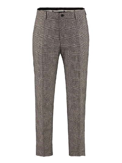 Dolce & Gabbana Prince Of Wales Check Wool Trousers In Grey