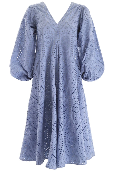 Ganni Broderie Anglaise Midi Dress In Light Blue