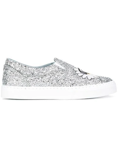 Chiara Ferragni Glitter Slip-on Sneakers In Silver
