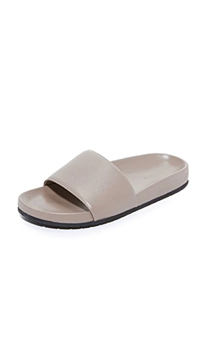 Vince Gavin Leather Pool Slide, Light Gray In Woodsmoke