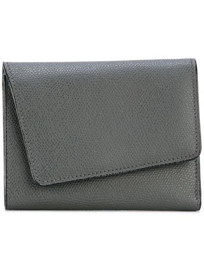 Valextra Twist Small Grained Wallet In Grey