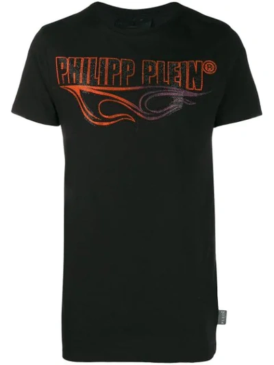 Philipp Plein Flame Studded Logo T-shirt In Black
