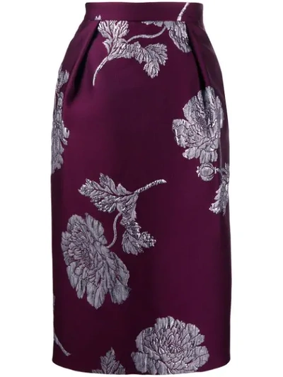 Alexander Mcqueen Floral Jacquard Pencil Skirt In Purple