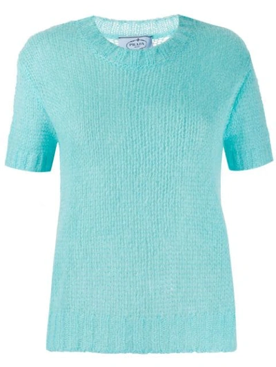 Prada Shortsleeved Knitted Top In Blue