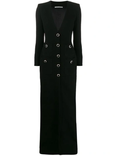 Alessandra Rich Wool-blend Tweed V Neck Slit Maxi Dress In Black
