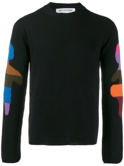 Comme Des Garçons Shirt Patchwork Arm-jacquard Wool-blend Sweater In Blue