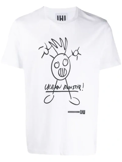 Les Hommes Urban Printed Crew Neck T-shirt In White