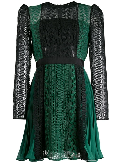 Self-portrait Embroidered Empire Line Dress In Green