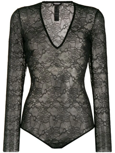 Dsquared2 Sheer Lace Bodysuit In Black