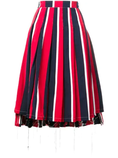 Thom Browne Wide Repp Rwb Stripe Pleated Skirt In Blue