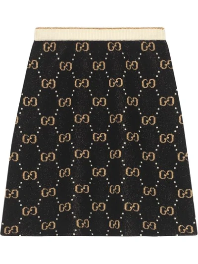 Gucci Gg Intarsia Wool Blend Knit Skirt In Black/beige Gg Wool