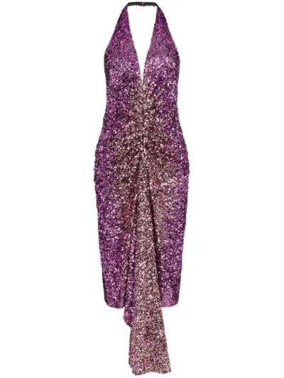 Halpern Halterneck Sequin-embellished Dress In Purple