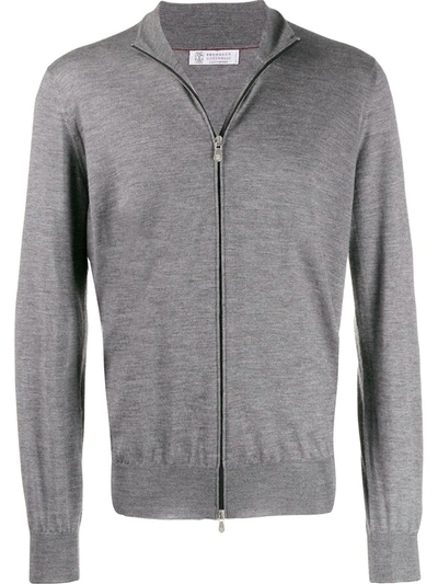 Brunello Cucinelli Cashmere Zip-up Hoodie Sweatshirt In Grey