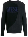 Diesel Crew Neck Pullover With Maxi Logo In Black