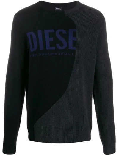 Diesel Crew Neck Pullover With Maxi Logo In Black