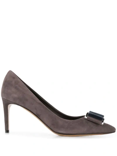 Ferragamo Double Bow Pointed-toe Pumps In Grey