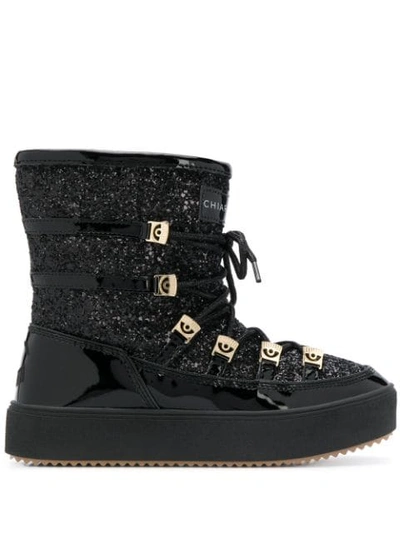 Chiara Ferragni Lace-up Glitter Moon Boots In Nero