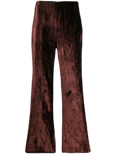 Maison Margiela Creased Velvet Flared Trousers In Brown