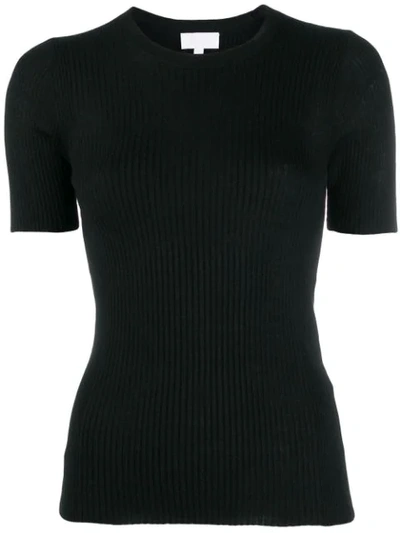 Lala Berlin Ribbed-knit Short-sleeved Top In Black