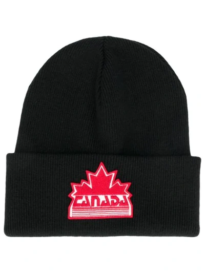 Dsquared2 Maple Leaf Patch Beanie In Black