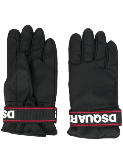 Dsquared2 Logo Print Nylon Ski Gloves In Black
