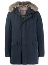Herno Fur-collar Parka Coat In 9201 Blue