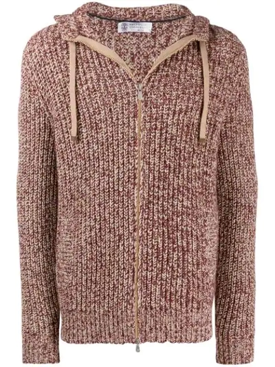 Brunello Cucinelli Chunky Knit Zip-up Hoodie In C3561 Red/nude