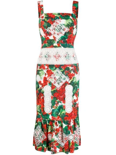 Dolce & Gabbana Floral-print Cotton-blend Midi Dress In Red