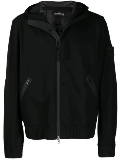 Stone Island Shadow Project Logo Patch Hooded Jacket In Black