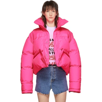 Vetements Adjustable Length Fluo Puffer Jacket Fluo Pink