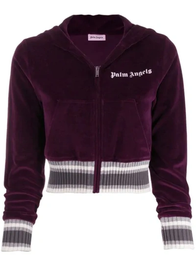 Palm Angels Logo Print Cropped Hoodie In Purple