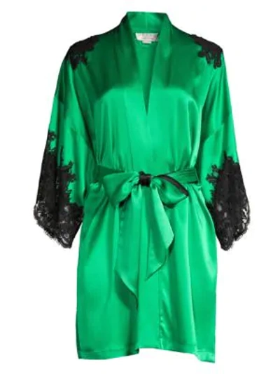 Christine Women's Diva Lace-trim Silk Kimono In Emerald