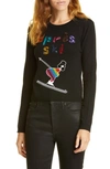 Alice And Olivia Connie Sequin Slogan Stacey-embroidered Sweater In Black/bright Pink