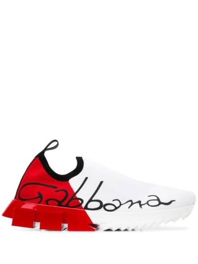 Dolce & Gabbana Stretch Mesh Sorrento Sneakers With Painted Heel In White