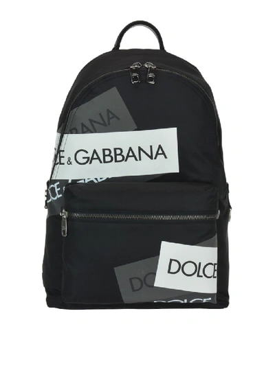 Dolce & Gabbana Logo Bands Print Black Backpack
