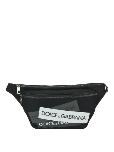 Dolce & Gabbana Logo Print Nylon Belt Bag In Black