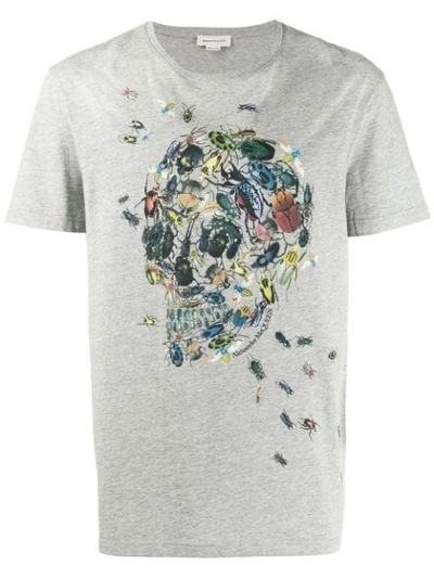 Alexander Mcqueen Beetle Cluster Skull Print T-shirt In Light Grey