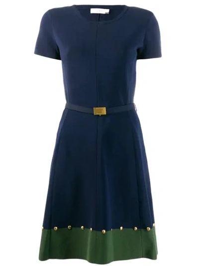 Tory Burch Belted Skater Dress In Blue