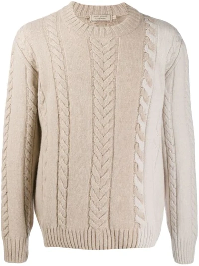 Maison Kitsuné Colour-block Cable-knit Wool Sweater In Neutrals