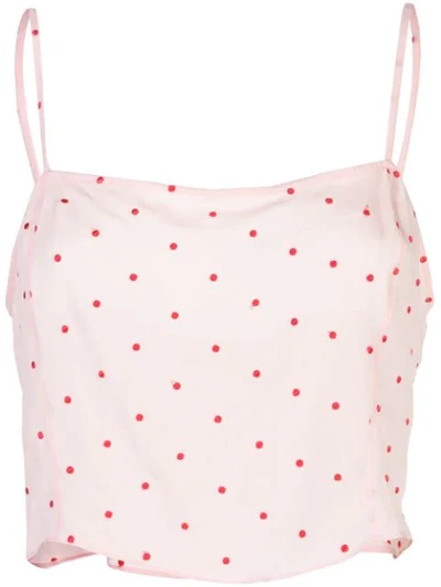 Fleur Du Mal Dot Embroidered Straight Neck Cami In Pink